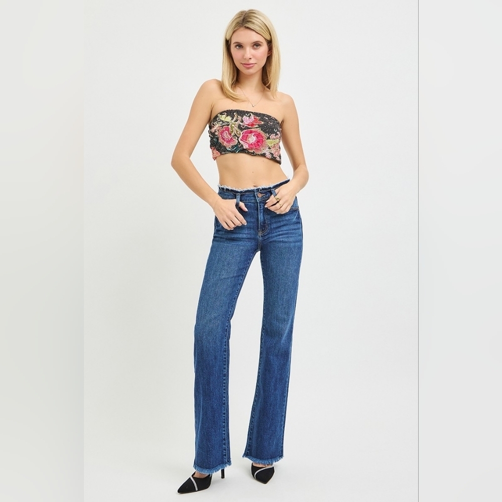 RISEN MR Dark Wash Classic Bootcut Jeans Frayed Waistband Retail Various NEW
